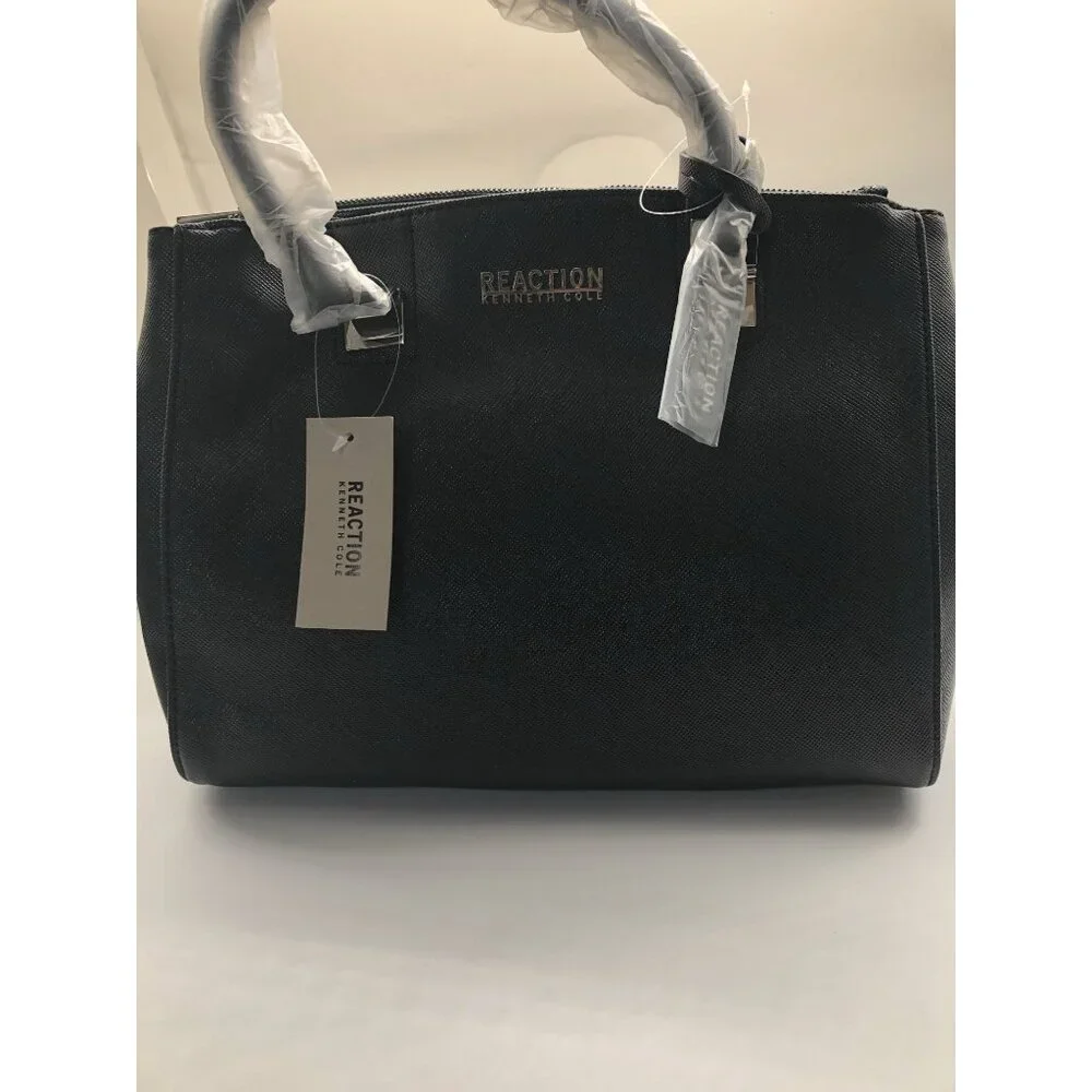 Kenneth Cole Reaction KN1659 Arbol Dome Satchel Handbag Black Zip & Snap Closure